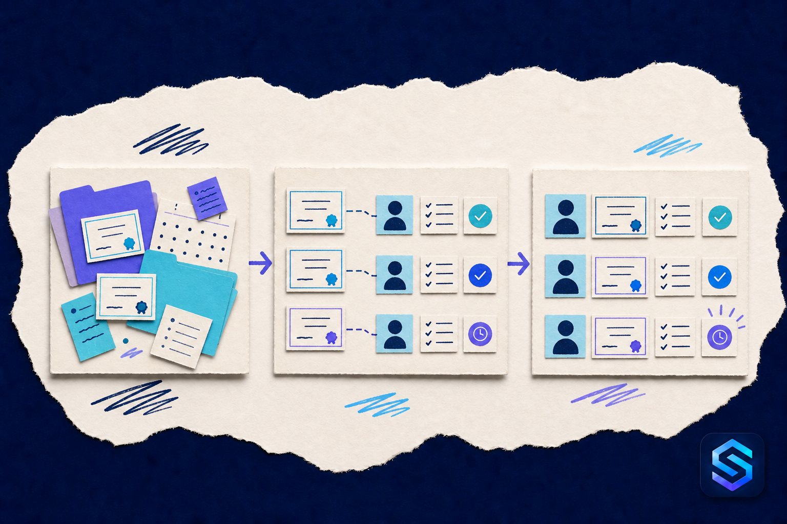 Handcrafted torn-paper illustration about keep employee training visible