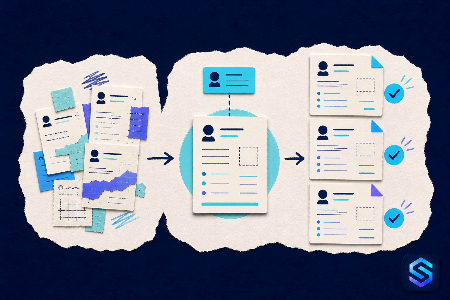 Handcrafted torn-paper illustration about produce consistent customer documents