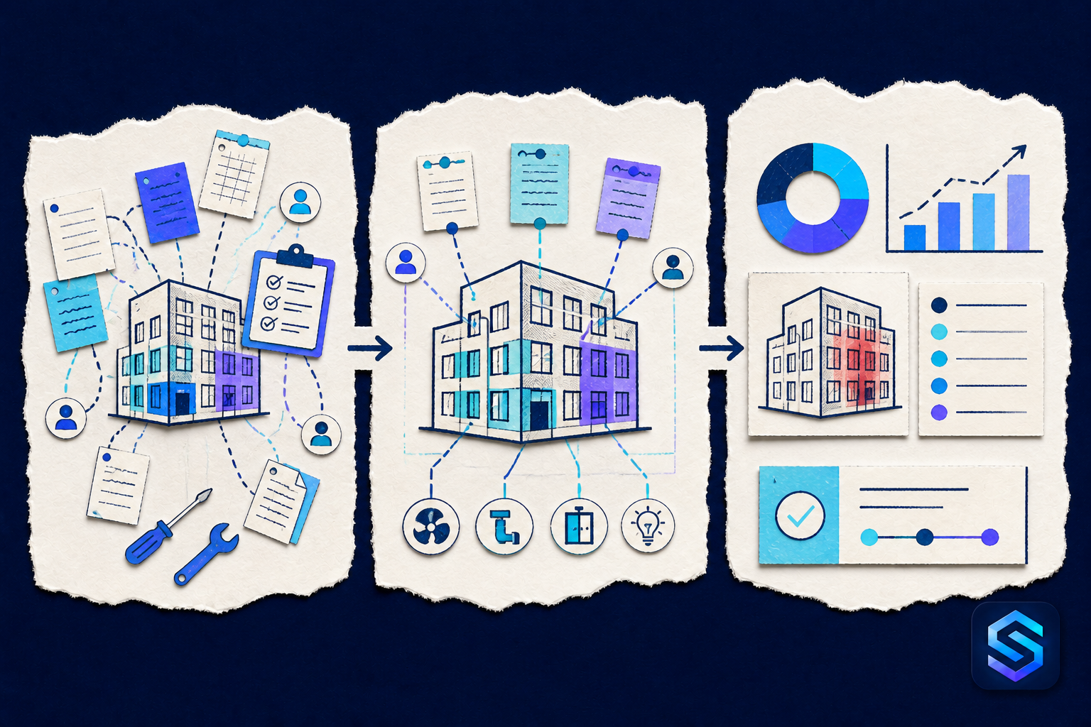 Handcrafted torn-paper illustration about understand the real cost of building maintenance