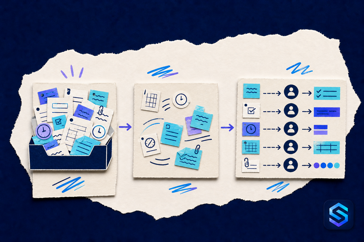 Handcrafted torn-paper illustration about your inbox is not a management system